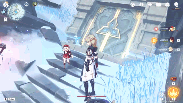 a screenshot of a video game with a character named albedo standing in front of a door
