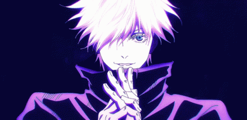 a close up of a person 's face with a purple lightning bolt behind them .