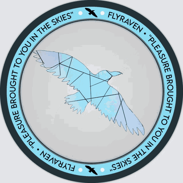 a sticker with a bird and the words flyraven " pleasure brought to you in the skies "