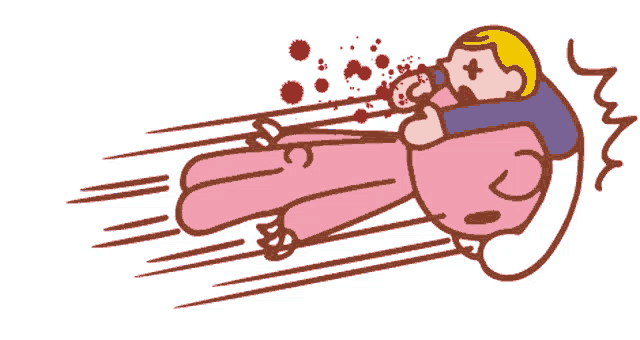 a cartoon drawing of a person with blood on their face