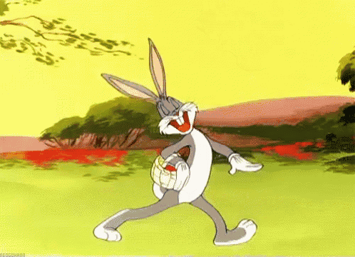 bugs bunny from the looney tunes cartoon is holding a basket of eggs