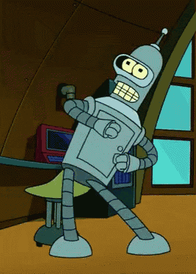 bender from futurama is standing in front of a computer
