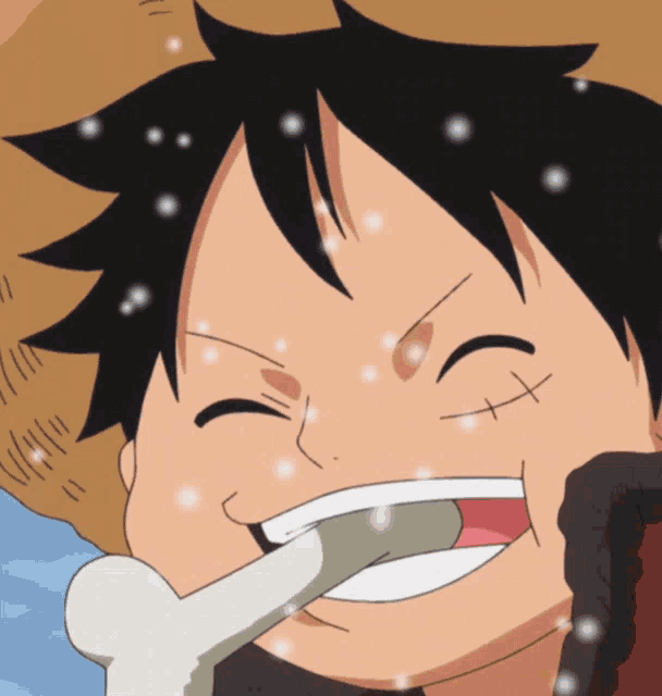 a cartoon character with a bone in his mouth is smiling