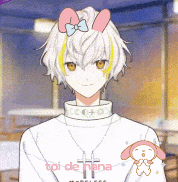 a drawing of a boy with bunny ears and the words toi de nana