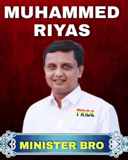 a poster for muhammad riyas with a man in a white shirt