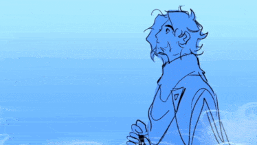a drawing of a man standing next to a mermaid