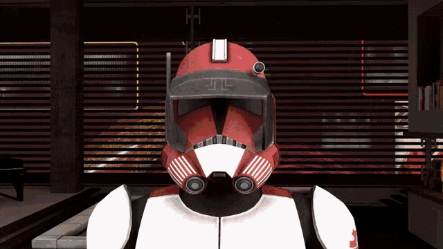 a video game character with a red helmet that says jlc