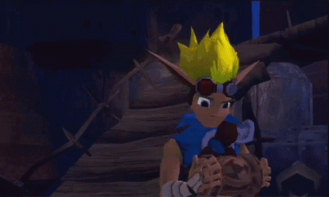 a video game character holding a red object