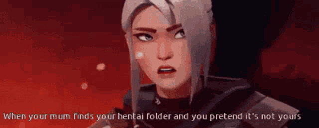 a cartoon of a woman with the words when your mum finds your hentai folder and you pretend it 's not yours written below