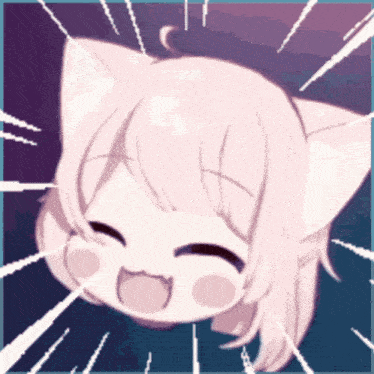a cartoon girl with a cat ear is smiling with her mouth open