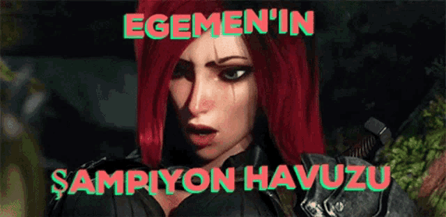 a woman with red hair and the words egemen 'in sampiyon havuzu on the bottom