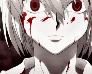 a close up of a person with blood coming out of their face .