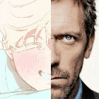 a half of a man 's face is shown next to a half of a drawing of a woman 's face .