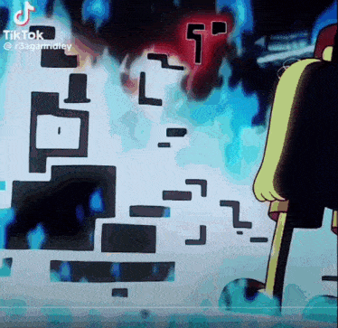 a cartoon character is standing in front of a blue background with a tik tok watermark