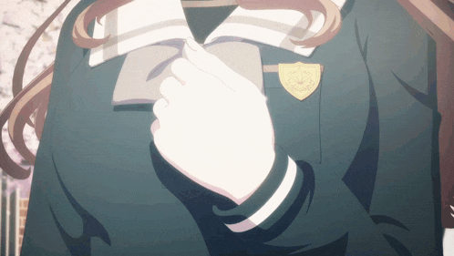 a girl in a school uniform has a badge on her chest that says ' tokyo '