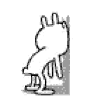 a black and white drawing of a cartoon character standing next to a wall .