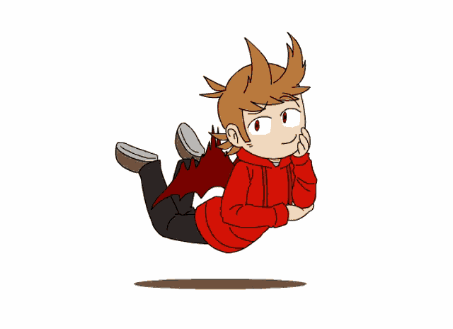 a cartoon drawing of a boy in a red hoodie with wings