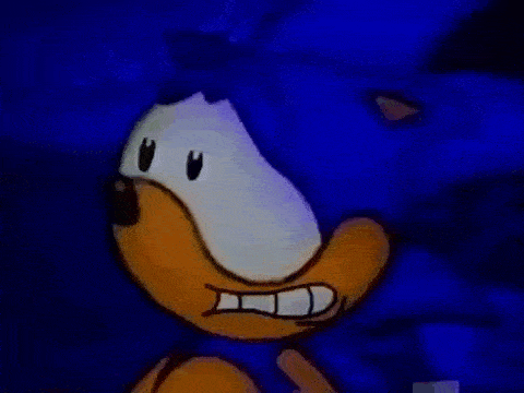 a close up of a cartoon character with a surprised look on his face against a blue background .