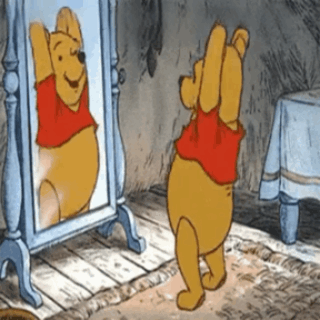 winnie the pooh looking at himself in a mirror