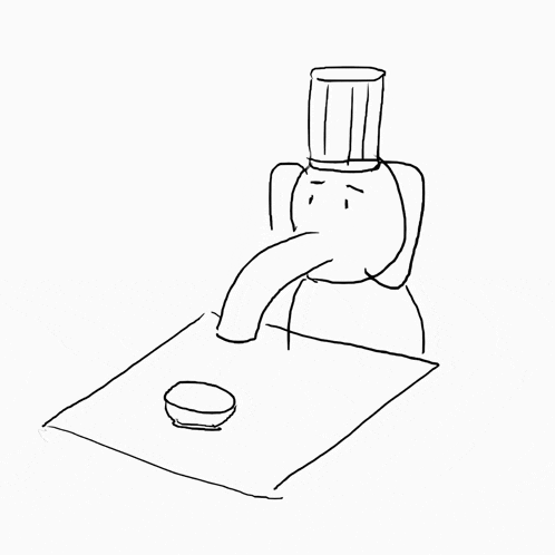 a black and white drawing of an elephant with a chef 's hat on