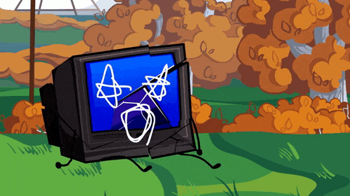 a cartoon drawing of a television with a drawing of a triangle on the screen