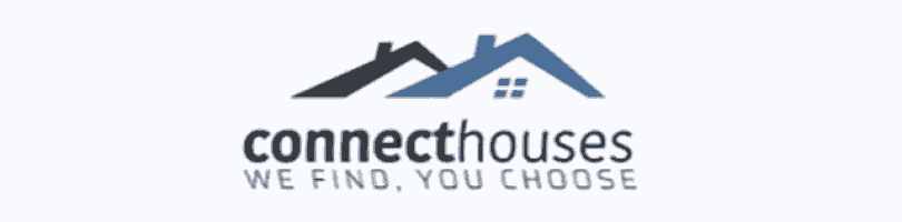 a logo for connecthouses we find you choose with a house on it