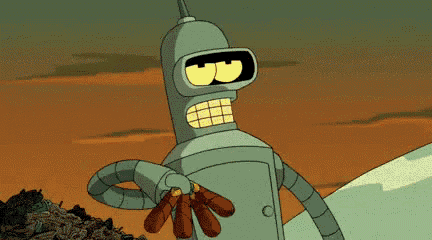 bender from futurama is holding carrots in his hand
