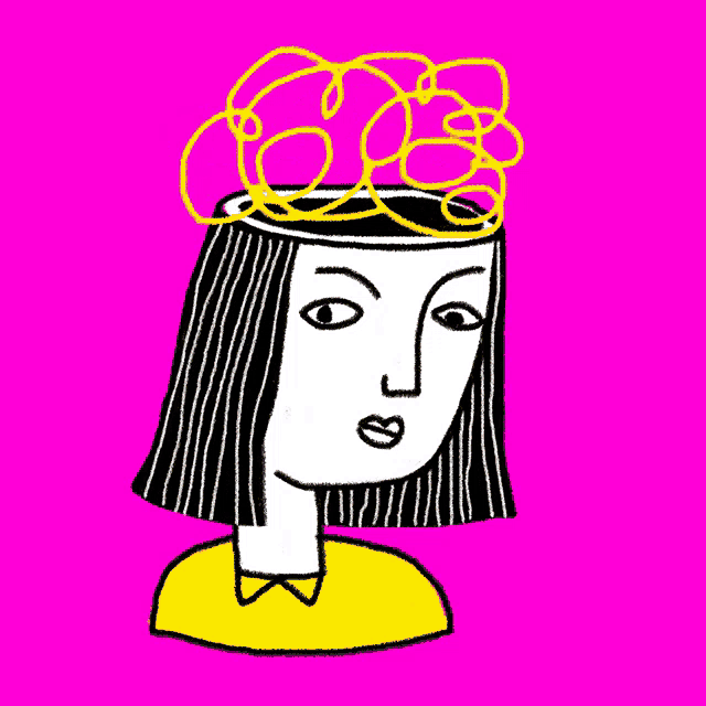 a drawing of a woman 's head with a yellow swirl coming out of it