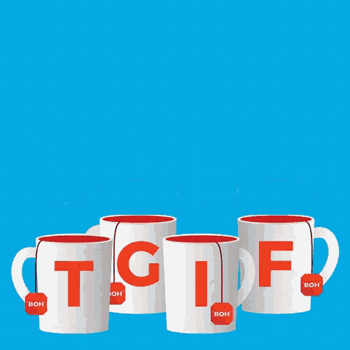 four coffee mugs with the letters tg and f on them