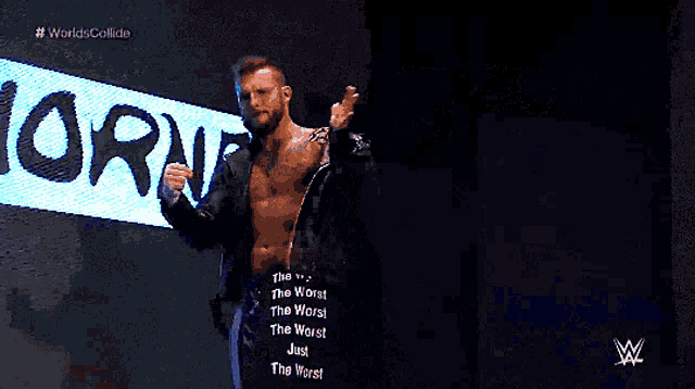 a man is standing in front of a sign that says thorn