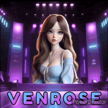 a cartoon of a girl with the name venrose on the bottom