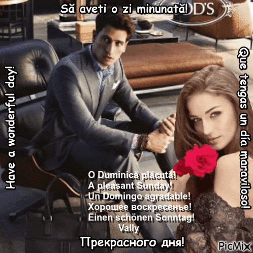 a man in a suit sits next to a woman with a red rose in her hand