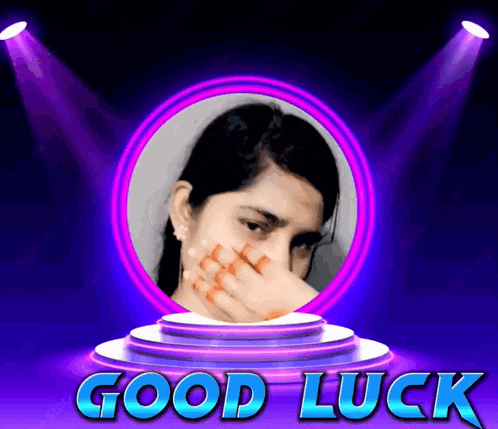 a picture of a woman with the words good luck written below her