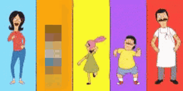 bob 's burgers characters are shown in a pixel art style