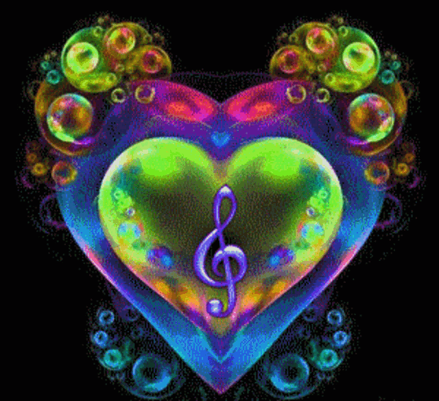 a colorful heart with a treble clef in the middle