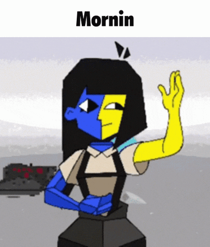 a cartoon character with the word mornin on the bottom right