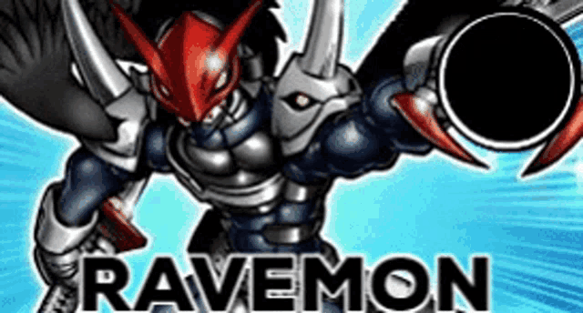 a picture of a ravemon from digimon holding a gun .
