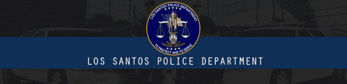 a banner for the los santos police department with two police cars