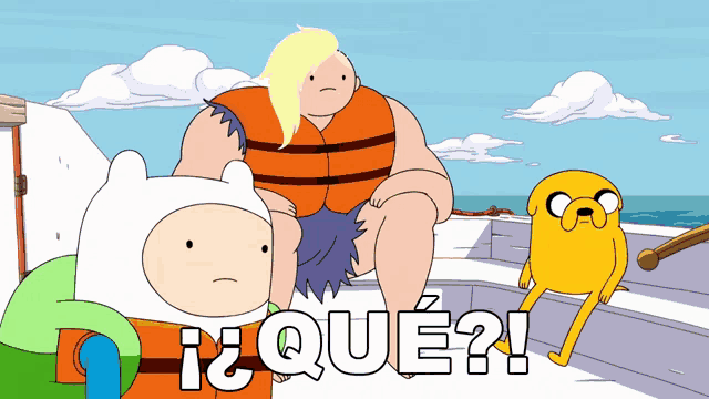 a cartoon character with the word que on the bottom left