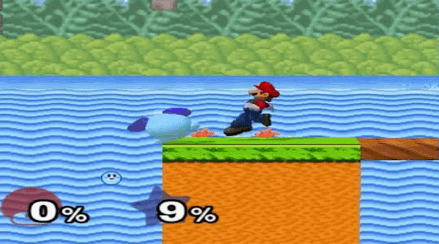 a video game where mario and kirby are fighting each other