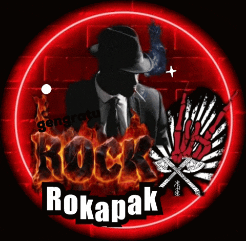a man in a suit and tie is surrounded by flames and rock rokapak