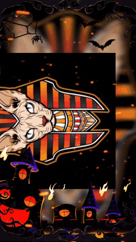 a cartoon drawing of a cat with a witch hat on its head