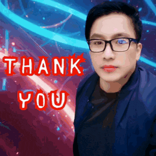 a man wearing glasses says thank you in red letters