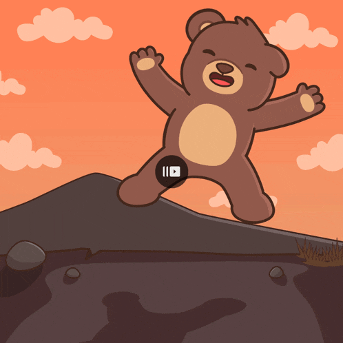 a teddy bear is jumping in the air with a youtube icon