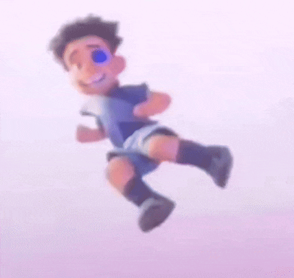 a cartoon character is flying through the air while wearing shorts and socks .