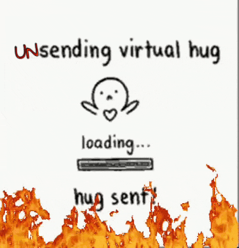 a sign that says unsending virtual hug loading
