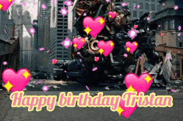 a happy birthday tristan greeting card with a robot