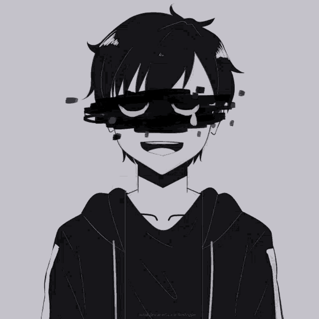 a black and white drawing of a boy with a hoodie on