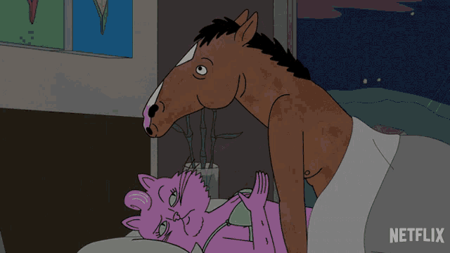 a cartoon of a horse and a cat with netflix written on the bottom right