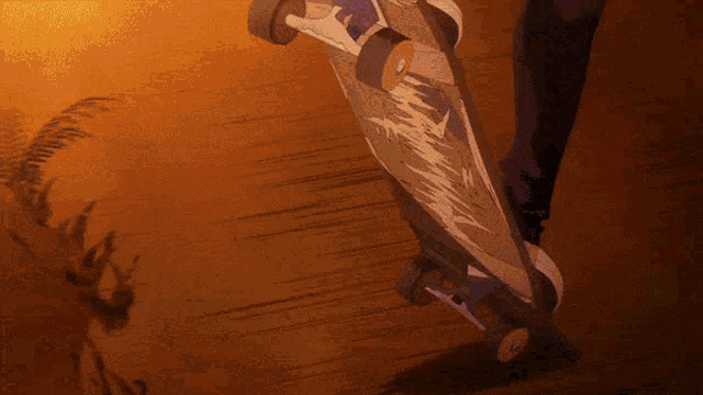 a person is riding a skateboard with a design on the back